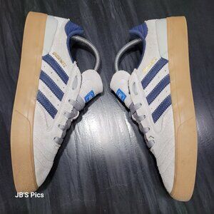 Adidas Busenitz Mens Vulc II Skateboard Sneakers HO4884 Grey Suede Blue Gum Sole